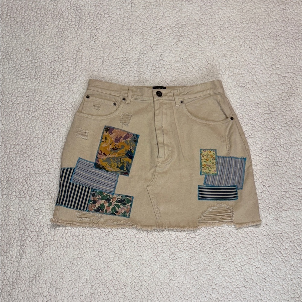 BDG Beige Mini Skirt with Colorful Patchwork